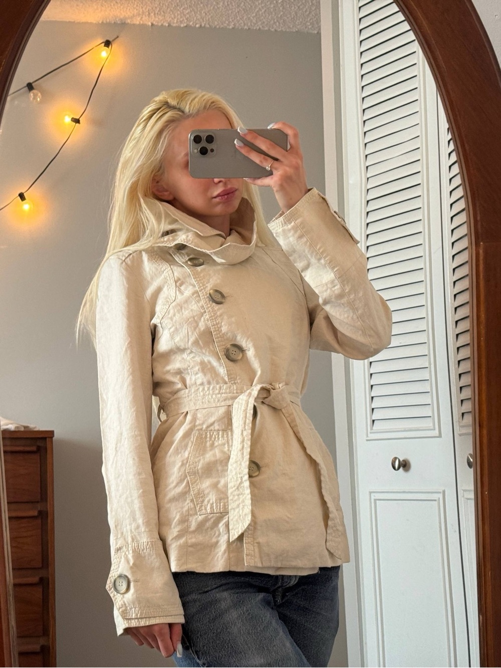 RW&CO. Beige Belted Trench Jacket 100% Linen
